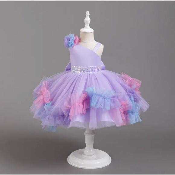 Elegant Princess Purple Party Dress 90 US 18-24 Months Tulle Bow Sequin Dress - Picture 9 of 13